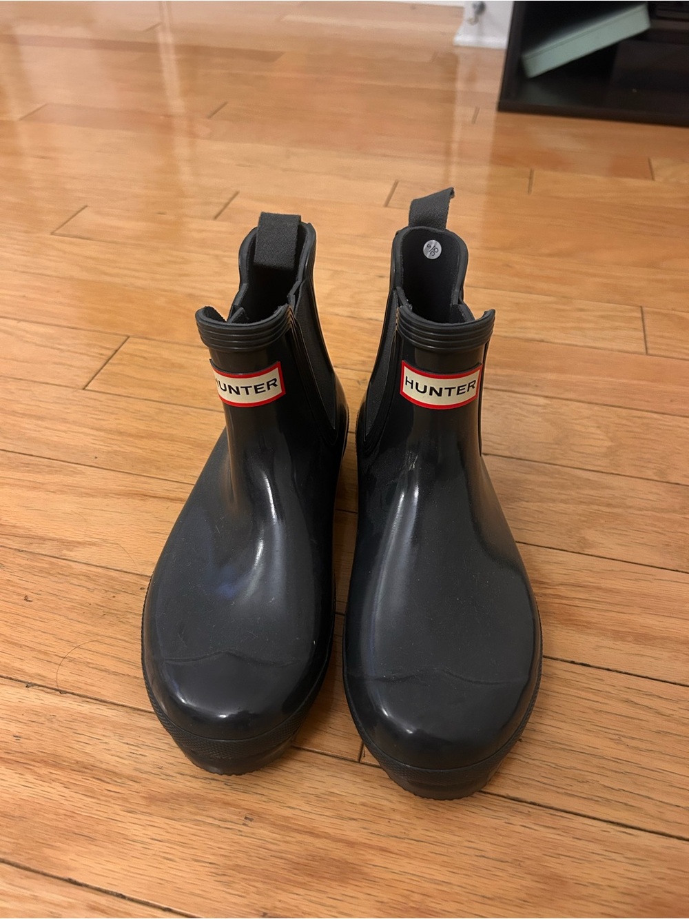 Hunter Glossy Gray Chelsea Rain Boots with Logo